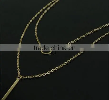 Fashion Gold Bar Circle Pendant Charm Plated Wedding Chain Necklace jewelry