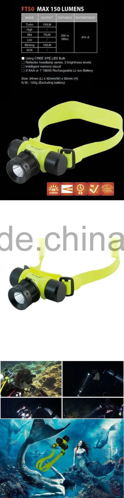 FT50 IPX8 Waterproof Plastic underwater diving led equipment abs manufacturer underwater led dive light