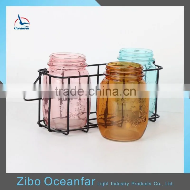 Hot Sale Colored Jars Drinking Mason Glass Metal Stand 16oz Mason Jars Wholesale