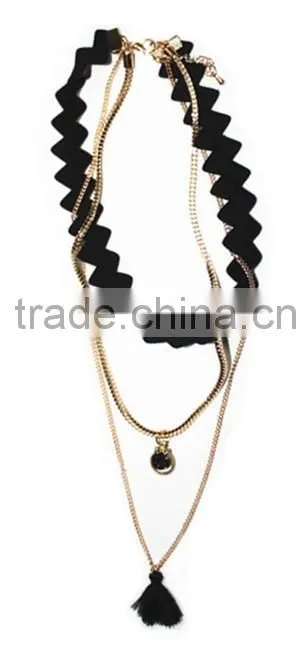 2016 fashion fabric strip with metal chain necklace