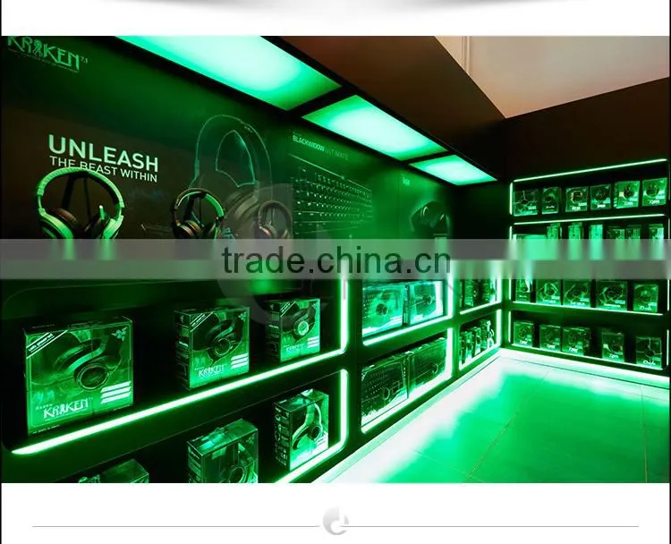 Hongjin Headphone Shop Transparent Showcase with Green Led Lights