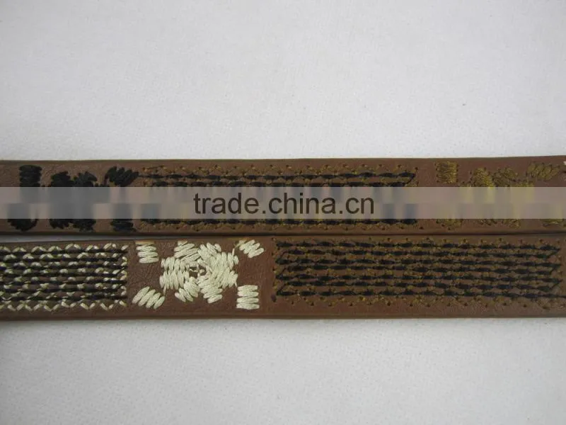 Wholesale embroidery PU leather with 2.5 width for garment decoration belt