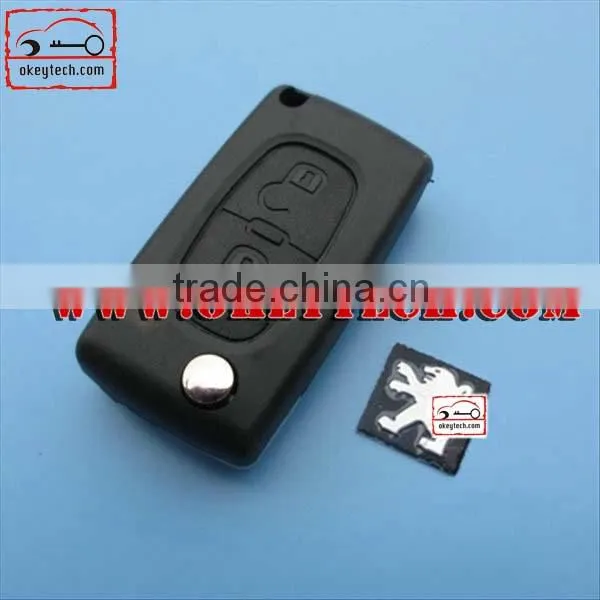OkeyTech Peugeot 307 2 buttons flip remote key shell without groove blade with battery place for key cover peugeot 307 key shell