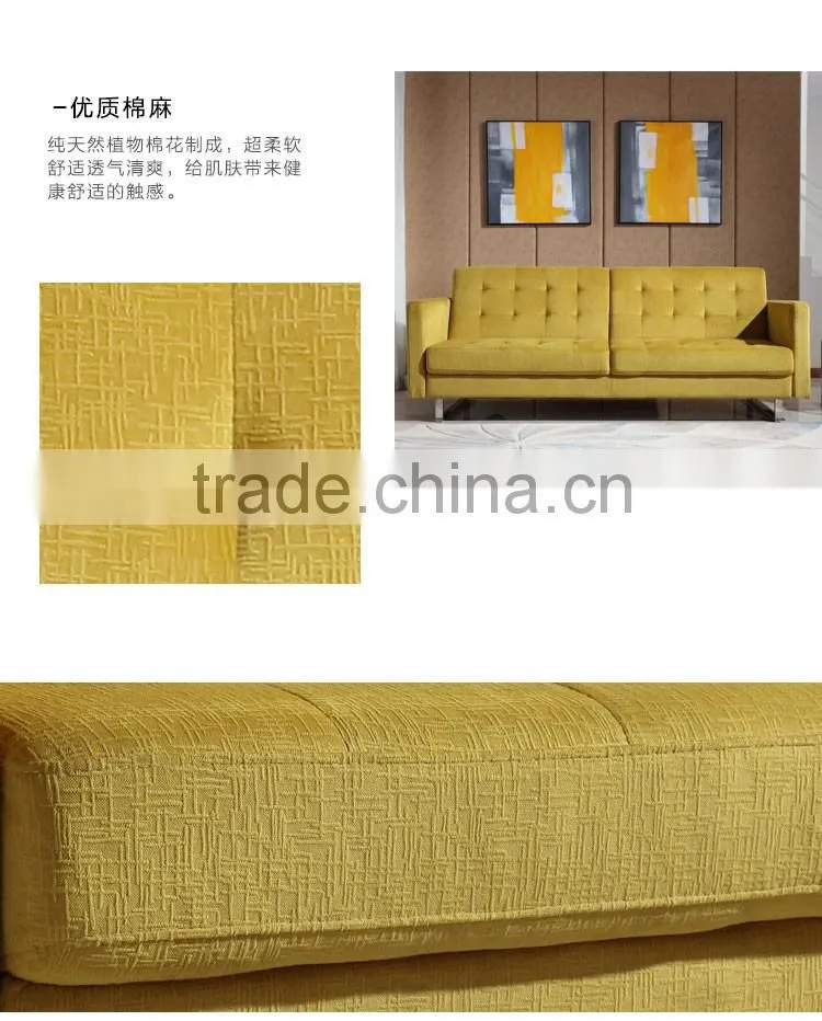 modern convertible simplistic linen futon bed, yellow
