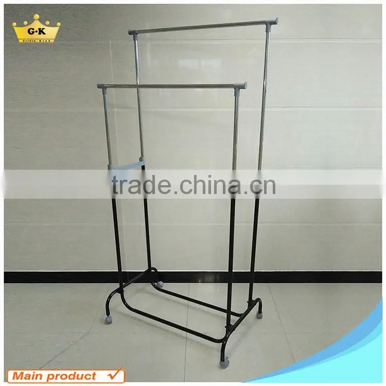 Double Pole Iron Pipe Adjustable Garment Rack Telescopic Stand Clothes Drying rack Manufacturer Supplier