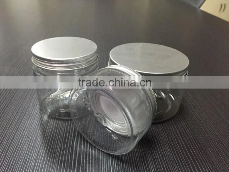 china 250g 300g 400g pet jars with aluminum lid clear pet jar