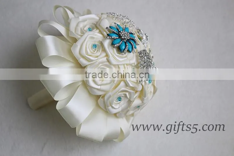 Exquisite blue brooches bouquets, beads rhinestone bouquets