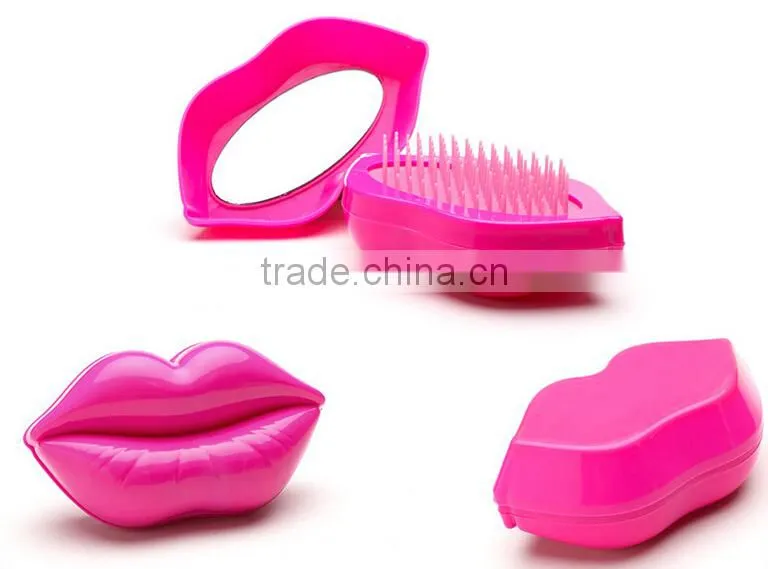New Style Professional Lip Shape Customized Head Massage Styling Care Easy Carry Hair Comb With Mirrow