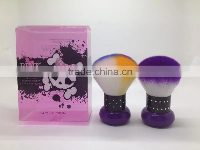 2015 wholesale romantic multicolor nylon hair aluminum ferrule purple plastic container kabuki powder brush