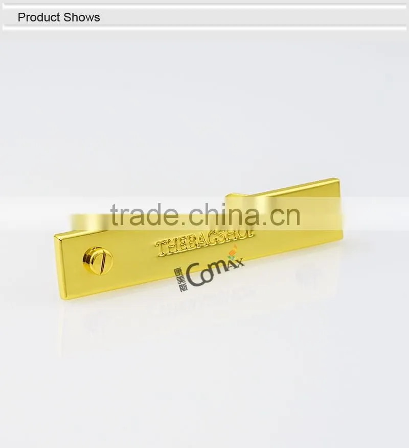 Fashion screw decorative gold metal bag engaved logo label tag