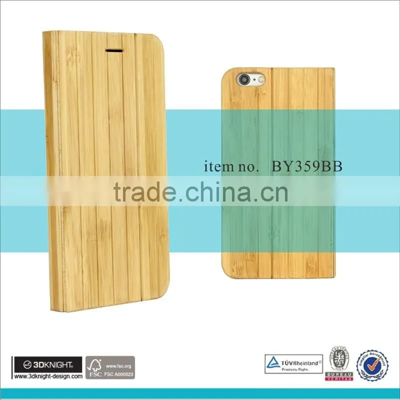 Mobile phone wooden bamboo wallet flip case for iPhone 6 6s
