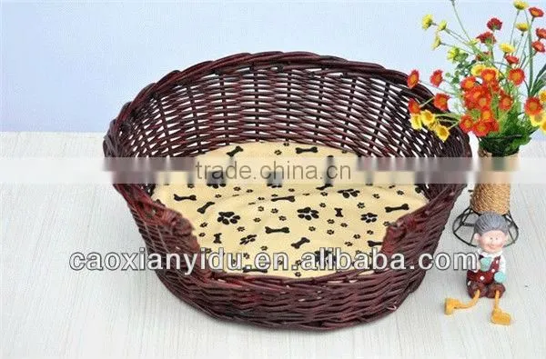 Wicker Pet Basket with Navy Pillow Woven Dog Basket and Bed Special and Warm Pet House