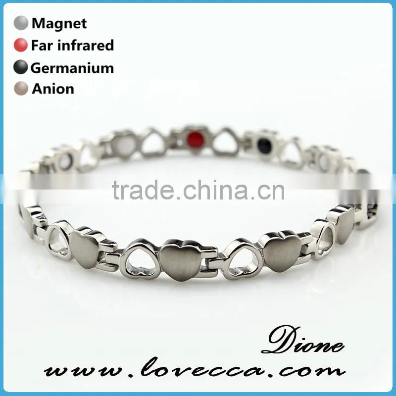 Supplier stainless steel heart shape design bio magnetic men's energy health bracelet