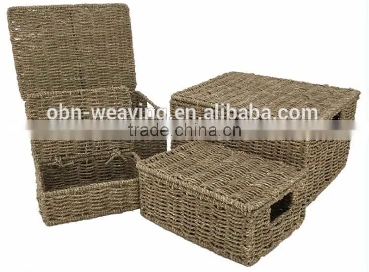 Wholesale customized natural handmade folding seagrass basket with lid