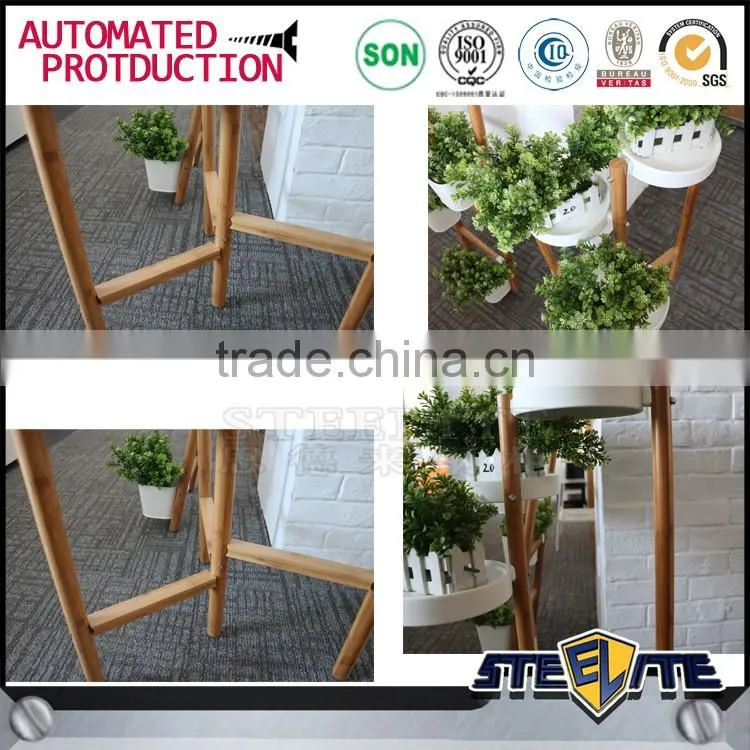 Wooden wall shelf design flowers display shelf with ladder