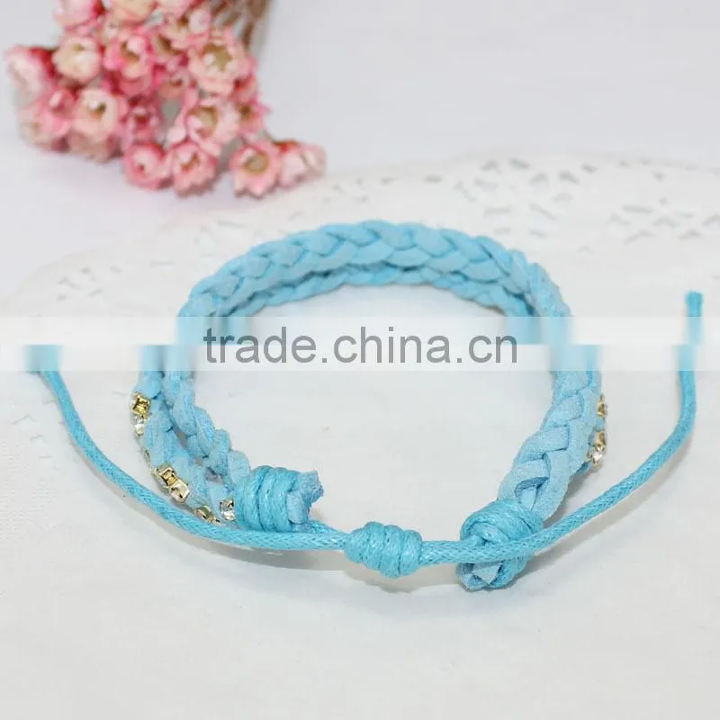 rhinestone chain suede leather braided layered bracelet double strand velvet leather handwoven bracelet
