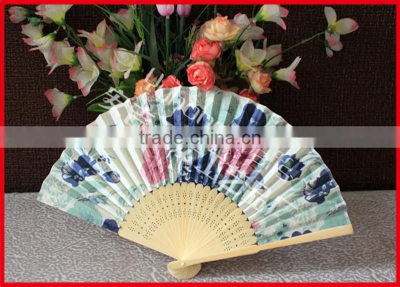 Wholesale bamboo fabric hand folding fan