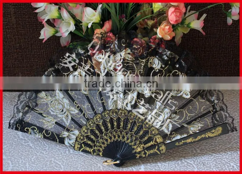Rose design lace hand folding fan