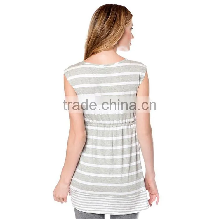 OEM sleeveless plus size stripe pregnant t shirt wholesale maternity clothing