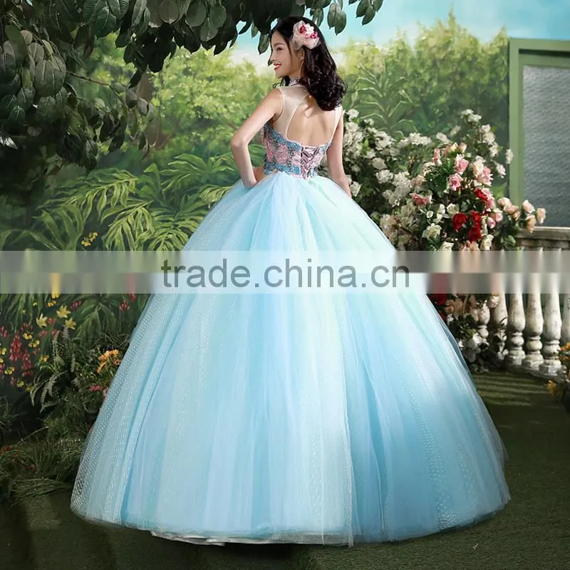 MGOO High Quality Hand Made Fairy Blue Prom Dresses Big Ball Tulle Dress Beautiful Vestidos YDYS15B0016