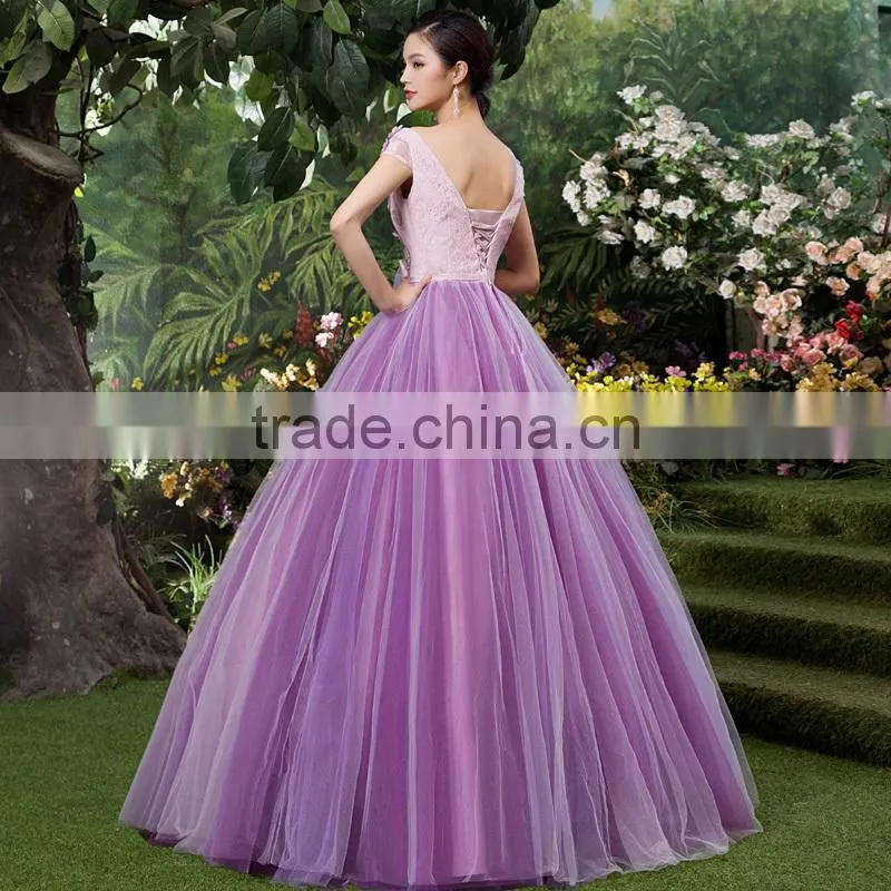 MGOO Elegant New Arrival Off Shoulder Purple Quinceanrea Dress For Girl Formal Gradution Applique Prom Dress YDYS15B0079