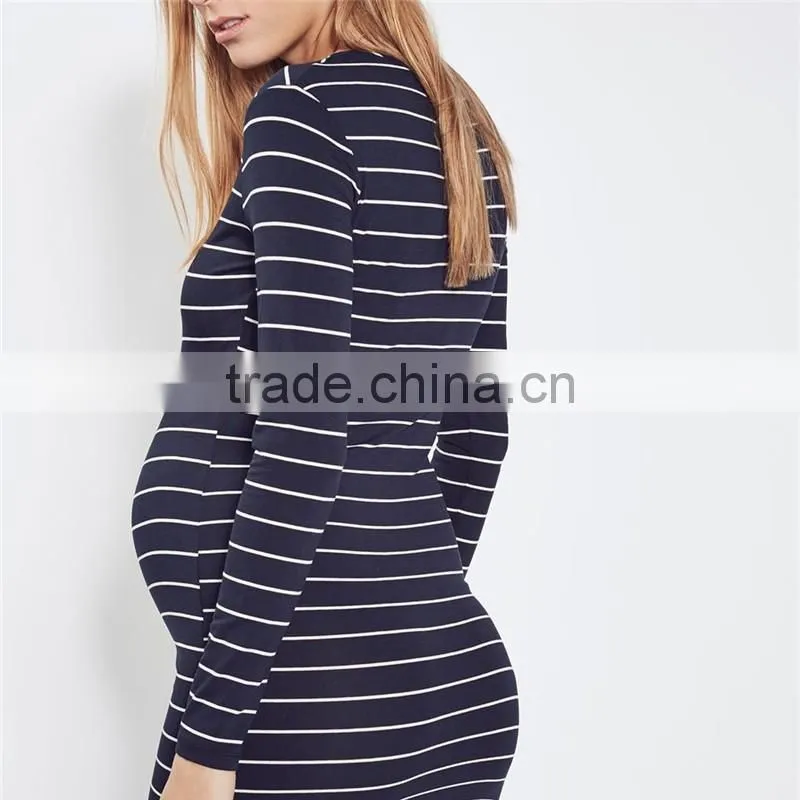 Hot long sleeves stripe pregnant women images bodycon maternity dresses
