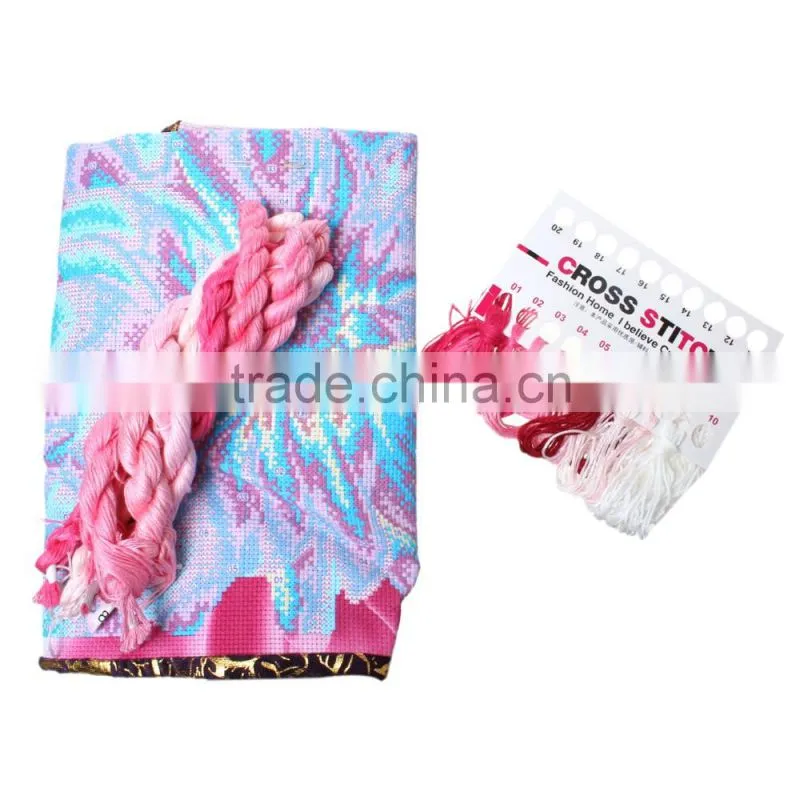 Top Quality Wholesale Multicolor Flower Pattern Square Throw Pillow Cotton Cross Stitch