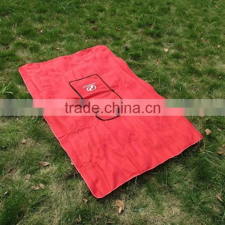 red & blue printed logo car company gift polar fleece with zipper travel 2 in 1 pillow blanket