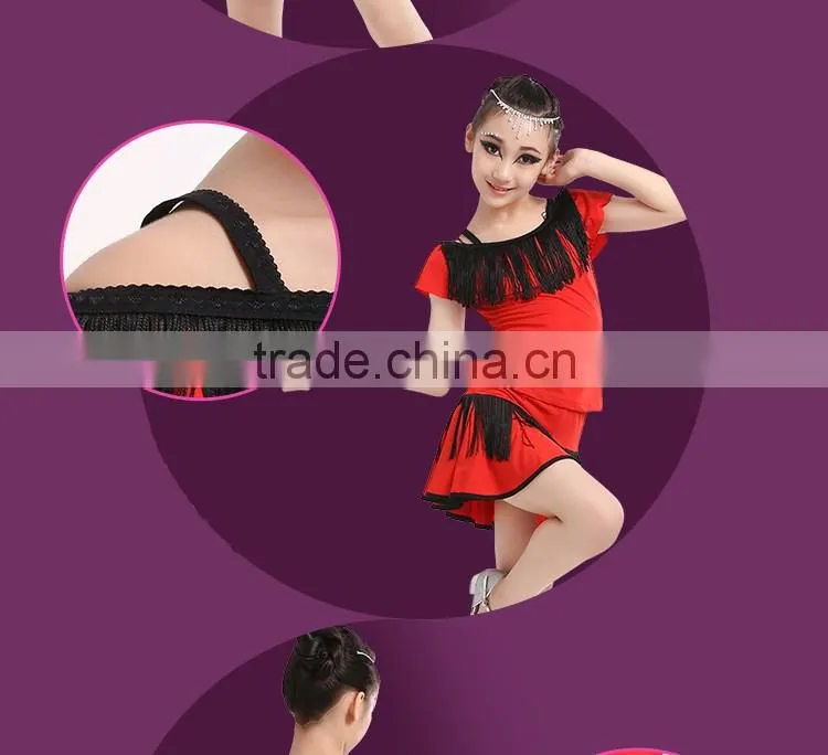 Girls Sexy Leopard Latin Dance Skirt Suits Children Kids Performance Latin Fringe Dress