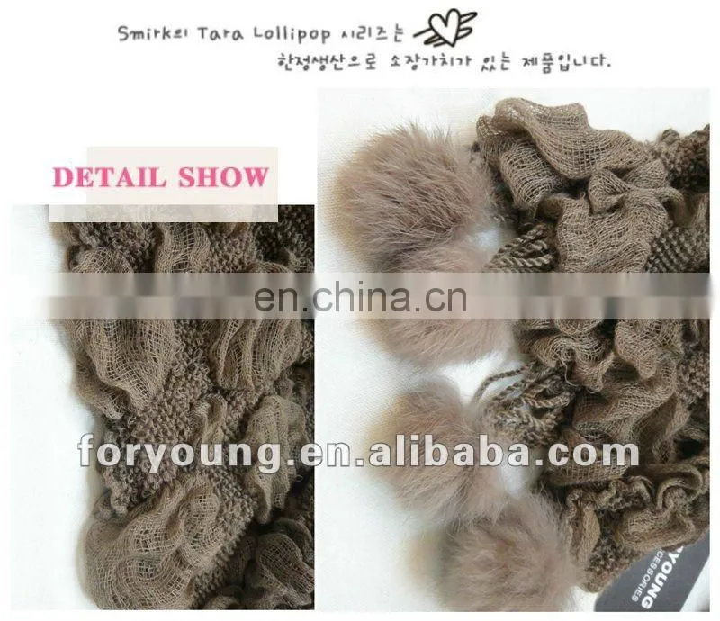rabbit fur ball fringe pom pom scarf