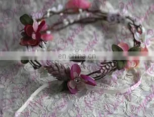 Aidocrystal pink goddess Flower Crown with lace bridal Wedding party hair accessories