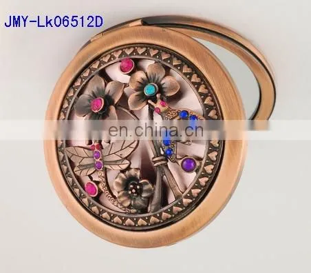 3D hollow decoration antique metal pocket makeup mirror