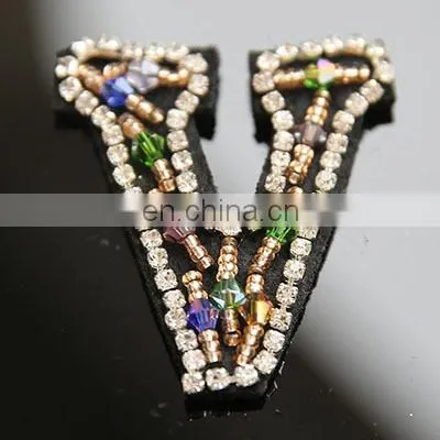 2018 Handmade English Letters alphabet Rhinestones beads patches applique sew on beading applique clothes