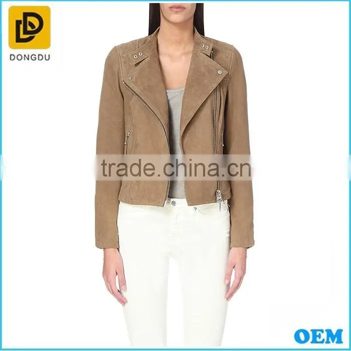 2016 New design women sude pro biker jacket with zipper front