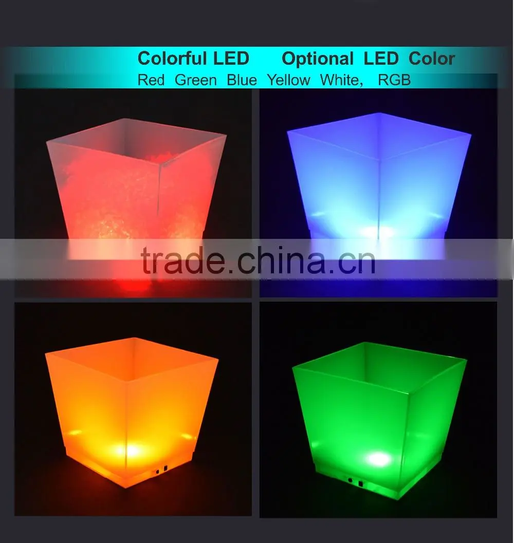 Stocked clear plastic led ice buckets wholesale with drink holder