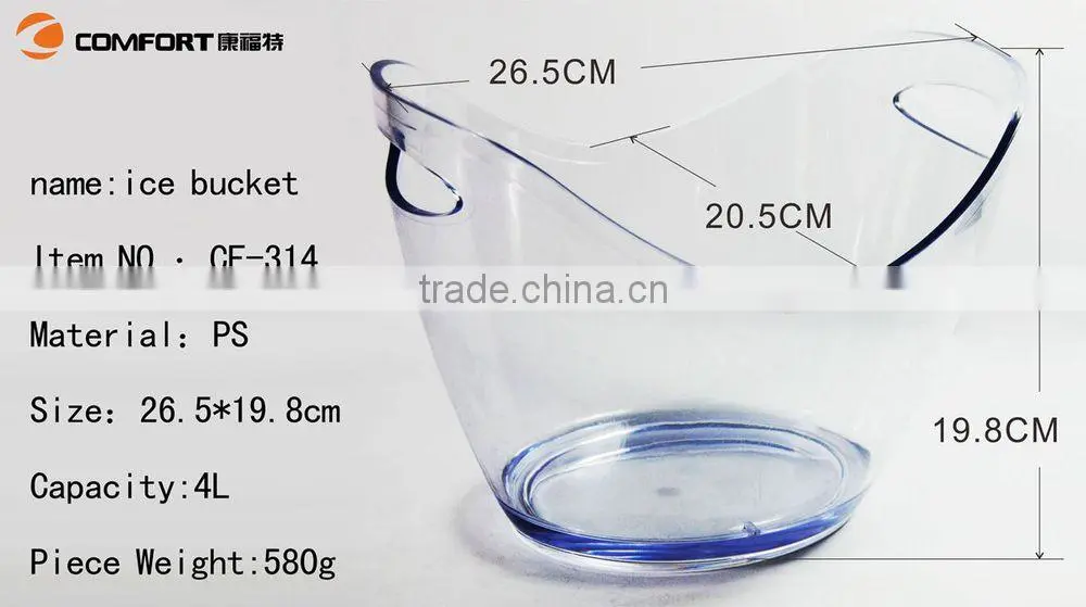 Large Beer Custom Clear Bulk Acrylic PS Plastic Ice Bucket