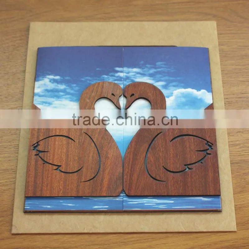 New Arrival Fancy Romantic Double Swan Wedding Invitation Cards Design