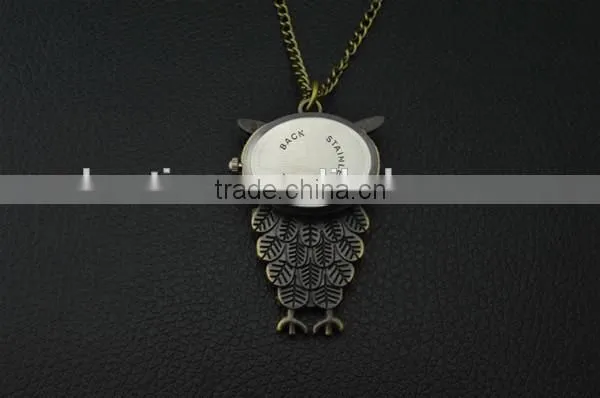 Cheap vintage OWL copper pocket watch with long necklace chain