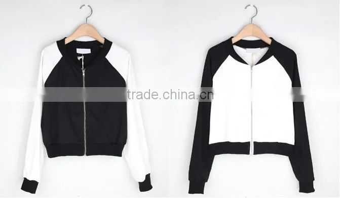 In the fall of the new female fashion leisure short coat black and white stitching fleece jacket dress
