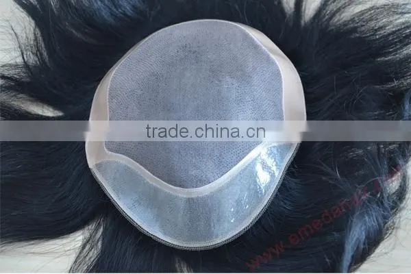 Top Quality 100% Brazilian Human Hair Men's Wig Toupee For Black Men lace top toupee