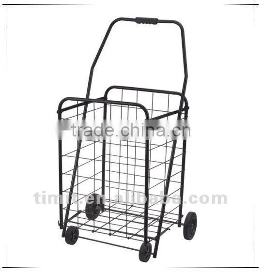 Simple Design Practical Iron 4 Wheels Foldable Black Shopping Trolley Cart