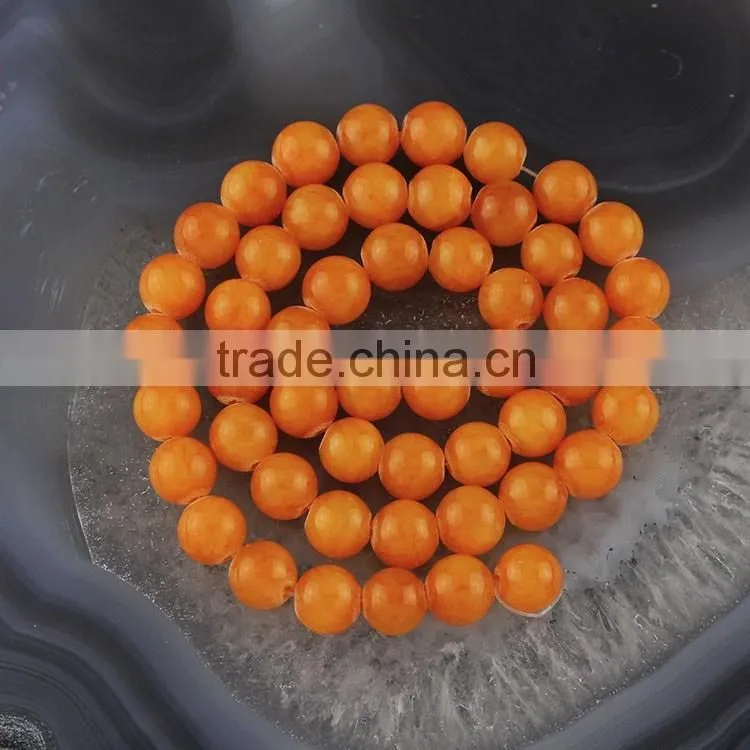 YJ1124 -3 Wholesale Orange Natural dyed jade stone bead strand