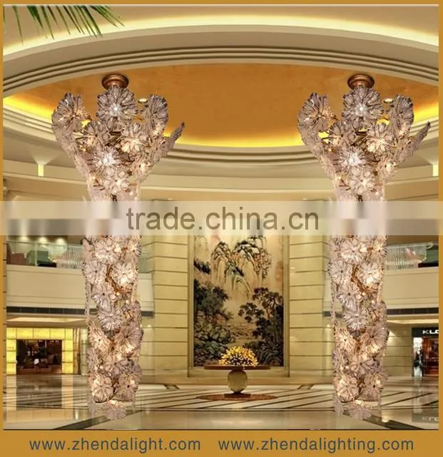 Large Villa Hotel Lobby Decorative Tree Shape Glass LED Light Pendant Chandelier