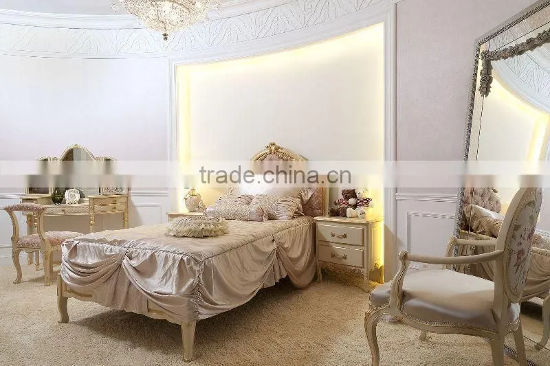 Foshan romantic french wood bedroom set white wedding bed girls bedroom furniture