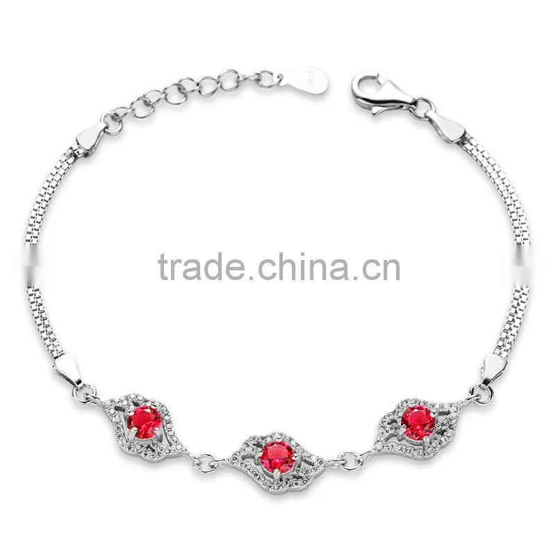 CYW bijoux fantaisie noble ruby foliage 925 sterling silver bracelet factory