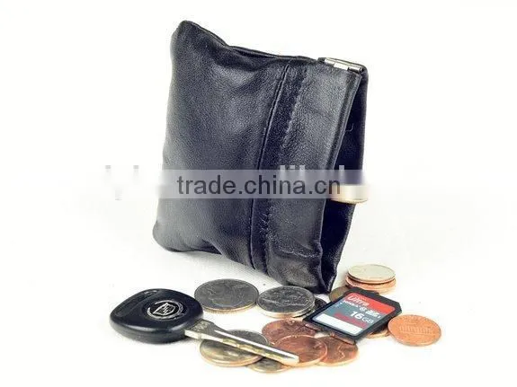 Beautiful Popular Custom Black Leather Squeeze Coin Pouch