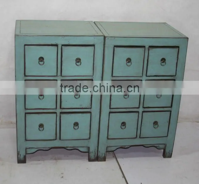 Antique Chinese Blue Drawer Cabinet Medicine Console