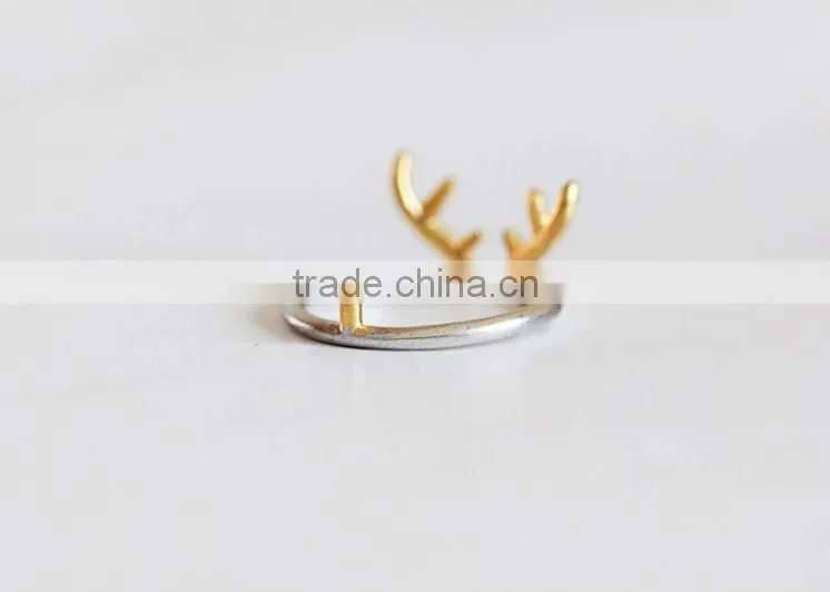 2015 tiny delicate adjustable 925 Sterling Silver deer antler ring
