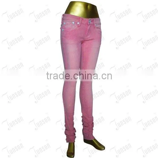 Lady's denim jeans JS-10906# bleach orange