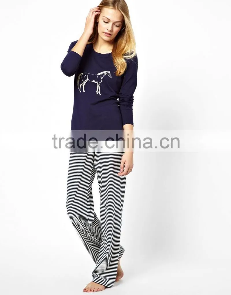Girls Yarn Dyed Pajama Set With chest Print Top